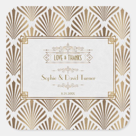 Art Deco Witte Gatsby 1920s Bruiloft Vierkante Sticker (Voorkant)