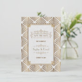 Art Deco Witte Gatsby Jaren 1920 Save The date (Staand voorkant)