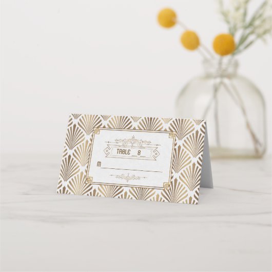 Art Deco Witte Gatsby jaren 1920 Trouw Tafel Numme Plaatskaartje (Voorkant)