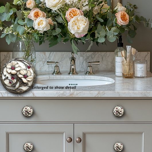 Art Deco Witte Glas Bloem Elegante Rode Robijn Kra Keramische Knop