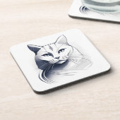 Art Deco Witte Kat Onderzetters Set (Linkerzijde)