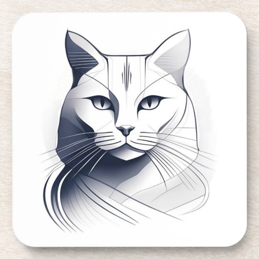 Art Deco Witte Kat Onderzetters Set (Voorkant)
