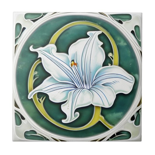 Art Deco Witte Lelie Tegeltje (Voorkant)