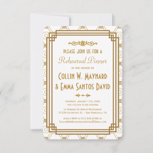 Art Deco Witte repetitie diner uitnodigingen (Voorkant)