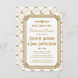 Art Deco Witte repetitie diner uitnodigingen