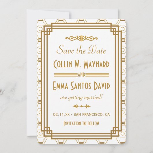 Art Deco Witte Save The Dates Save The Date (Voorkant)