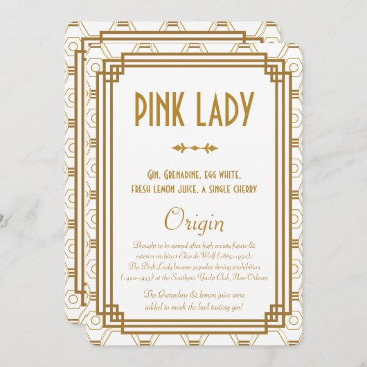 Art Deco Witte Trouwdrankkaarten (Voorkant / Achterkant)