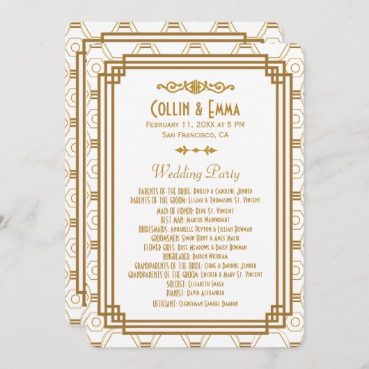 Art Deco Witte Trouwprogramma's Programmakaart (Voorkant / Achterkant)