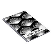 Art Deco Witte waaier Patroon Zwart Personaliseren Notitieboek (Rechterzijde)