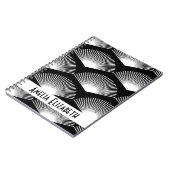 Art Deco Witte waaier Patroon Zwart Personaliseren Notitieboek (Linkerzijde)