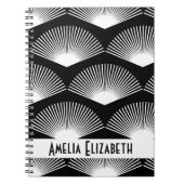Art Deco Witte waaier Patroon Zwart Personaliseren Notitieboek (Voorkant)
