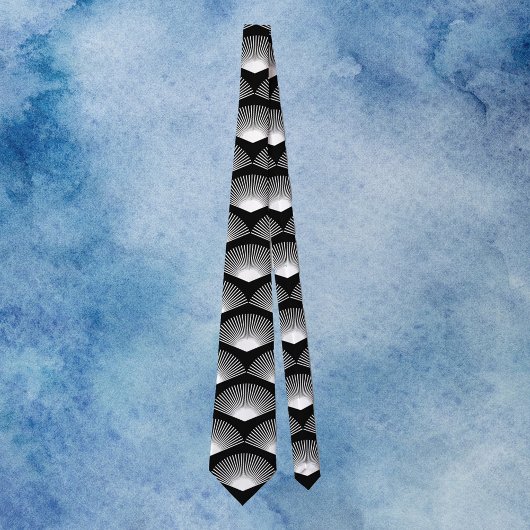 Art Deco Witte waaier Patroon Zwart Stropdas