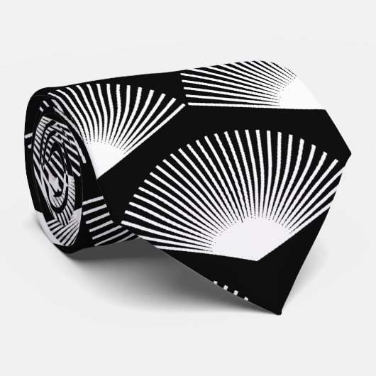 Art Deco Witte waaier Patroon Zwart Stropdas (Opgerold)