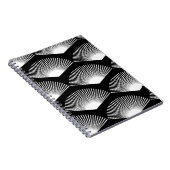 Art Deco Witte waaier Patroon Zwarte achtergrond Notitieboek (Rechterzijde)