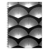 Art Deco Witte waaier Patroon Zwarte achtergrond Notitieboek (Voorkant)