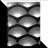 Art Deco Witte waaier Patroon Zwarte achtergrond Notitieboek