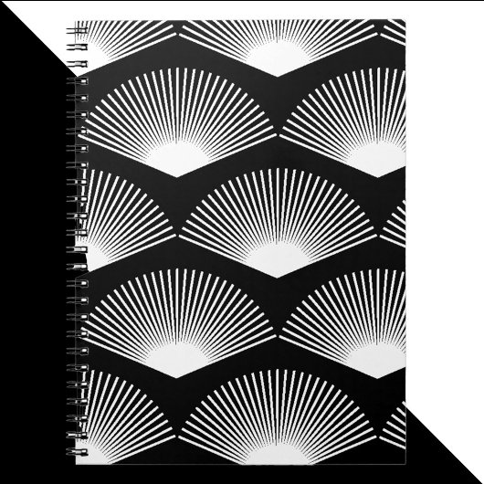 Art Deco Witte waaier Patroon Zwarte achtergrond Notitieboek