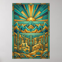Art Deco Woestijn Zonsondergang Poster - Geometris