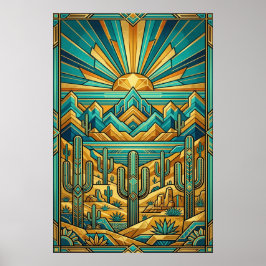 Art Deco Woestijn Zonsondergang Poster - Geometris