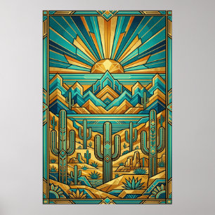 Art Deco Woestijn Zonsondergang Poster - Geometris