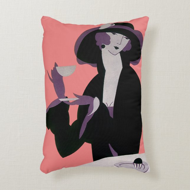  Art Deco Woman, Aftermiddag Tea en Cupcake Accent Kussen (Voorkant(Verticaal))