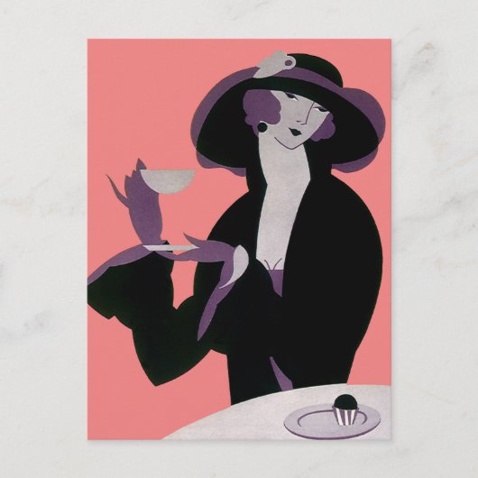  Art Deco Woman, Aftermiddag Tea en Cupcake Briefkaart (Voorkant)