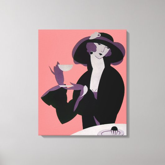  Art Deco Woman, Aftermiddag Tea en Cupcake Canvas Afdruk (Voorkant)