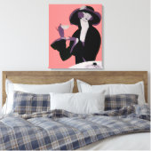  Art Deco Woman, Aftermiddag Tea en Cupcake Canvas Afdruk (Insitu (Slaapkamer))