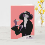 Art Deco Woman, Aftermiddag Tea en Cupcake Kaart (Gele Bloem)