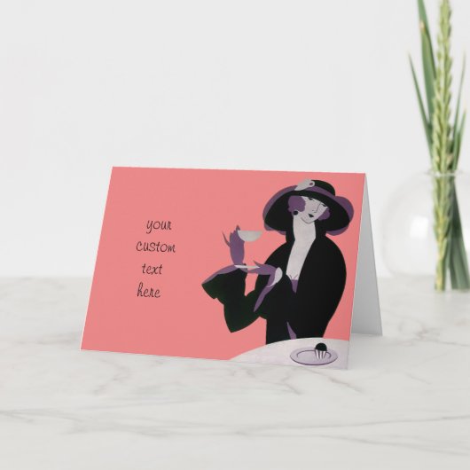 Art Deco Woman, Aftermiddag Tea en Cupcake Kaart (Voorkant)