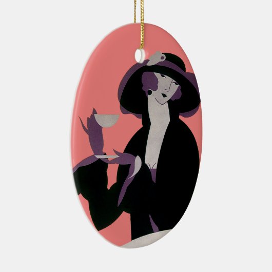  Art Deco Woman, Aftermiddag Tea en Cupcake Keramisch Ornament (Rechts)