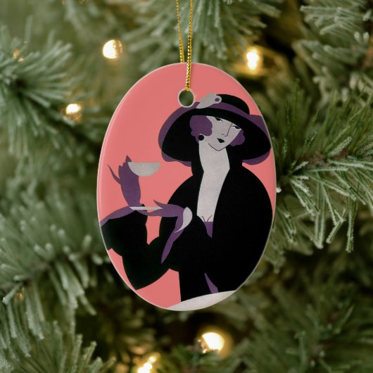  Art Deco Woman, Aftermiddag Tea en Cupcake Keramisch Ornament (Boom)