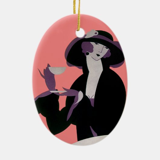  Art Deco Woman, Aftermiddag Tea en Cupcake Keramisch Ornament (Achterkant)