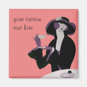 Art Deco Woman, Aftermiddag Tea en Cupcake Magneet