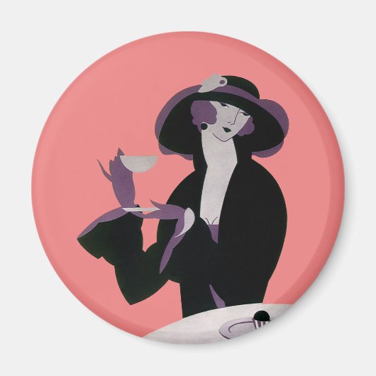 Art Deco Woman, Aftermiddag Tea en Cupcake Magneet (Voorkant)