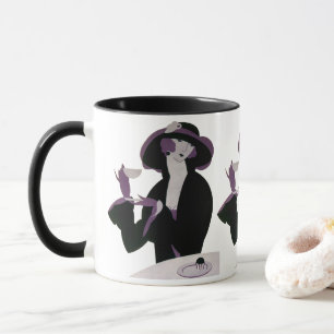 Art Deco Woman, Aftermiddag Tea en Cupcake Mok