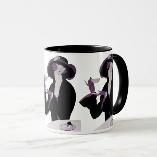 Art Deco Woman, Aftermiddag Tea en Cupcake Mok (Voorkant rechts)