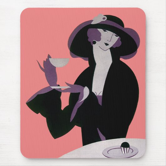  Art Deco Woman, Aftermiddag Tea en Cupcake Muismat (Voorkant)