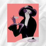 Art Deco Woman, Aftermiddag Tea en Cupcake Poster<br><div class="desc">Gemakkelijk om achtergrondkleur aan te passen,  verander roze in om het even welke hexcode! Klik verder om tot alle ontwerphulpmiddelen toegang te hebben! Vintage illustratiekunst deco eten en drinken afbeelding met een elegante,  stijlvolle vrouw die haar middagthee drink en een cupcake gebak eet.</div>