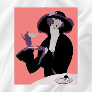 Art Deco Woman, Aftermiddag Tea en Cupcake Poster