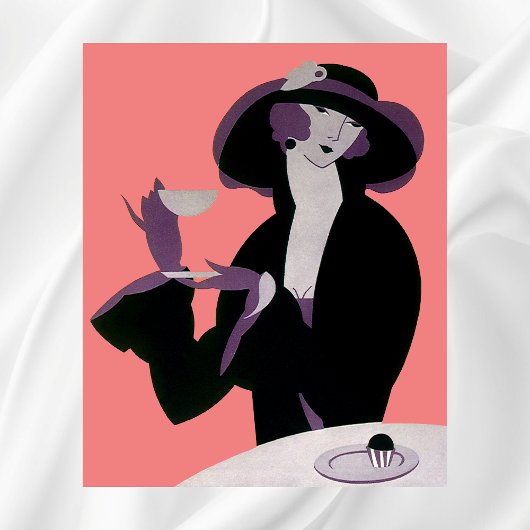  Art Deco Woman, Aftermiddag Tea en Cupcake Poster