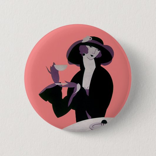 Art Deco Woman, Aftermiddag Tea en Cupcake Ronde Button 5,7 Cm (Voorkant)
