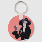  Art Deco Woman, Aftermiddag Tea en Cupcake Sleutelhanger (Voorkant)
