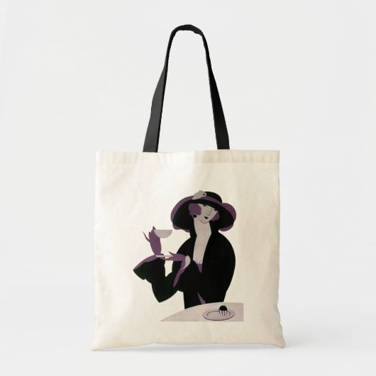  Art Deco Woman, Aftermiddag Tea en Cupcake Tote Bag (Voorkant)