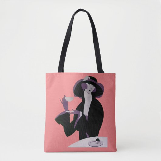  Art Deco Woman, Aftermiddag Tea en Cupcake Tote Bag (Voorkant)