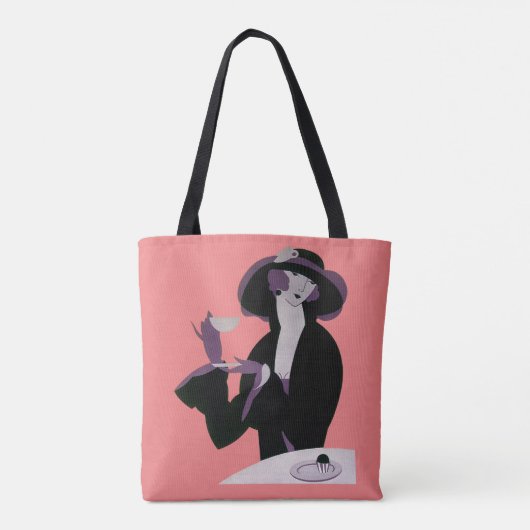  Art Deco Woman, Aftermiddag Tea en Cupcake Tote Bag (Achterkant)