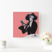  Art Deco Woman, Aftermiddag Tea en Cupcake Vierkante Klok (Huis)