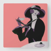  Art Deco Woman, Aftermiddag Tea en Cupcake Vierkante Klok (Voorkant)