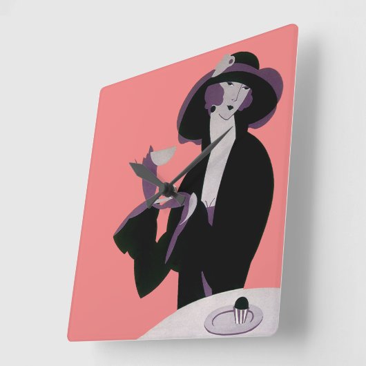  Art Deco Woman, Aftermiddag Tea en Cupcake Vierkante Klok (Hoek)