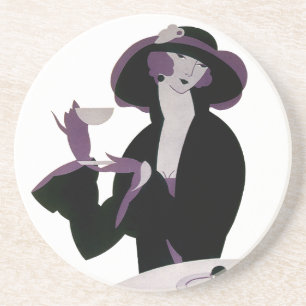  Art Deco Woman, Aftermiddag Tea en Cupcake Zandsteen Onderzetter